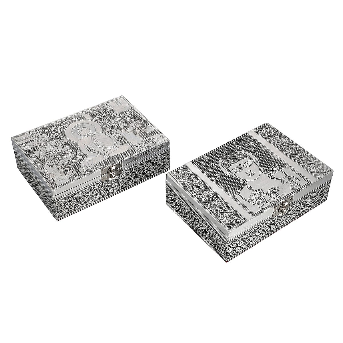 Set of 2 Aluminium Oxidized Buddha Embossed Jewellery Box image number 1