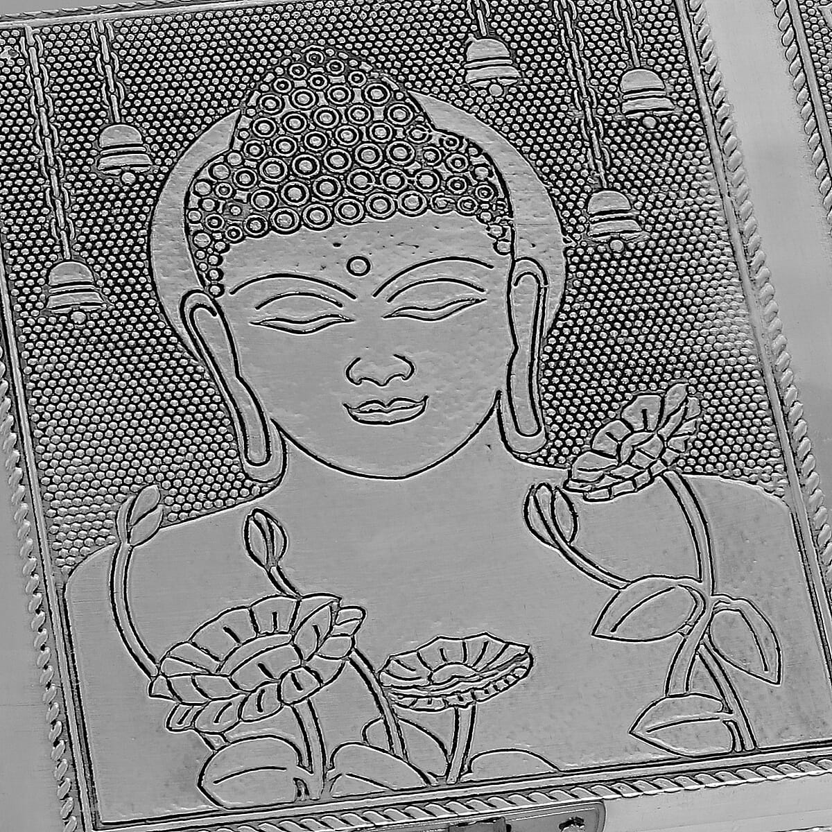 Set of 2 Aluminium Oxidized Buddha Embossed Jewellery Box image number 3