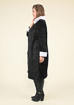 Passage Black 100% Polyester Robe with Faux Fur Trim- One Size Missy