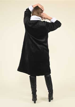 PASSAGE Black 100% Polyester Robe with Faux Fur Trim- One Size Missy image number 2