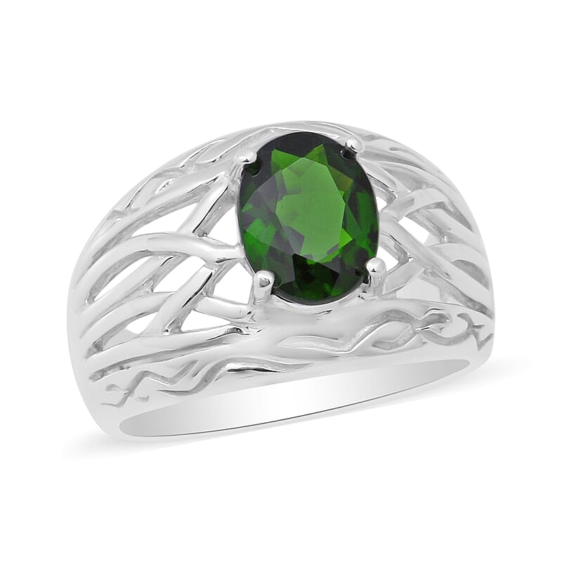 2 ctw Natural Russian Diopside Ring in Platinum Over Sterling Silver (Size 11.0)