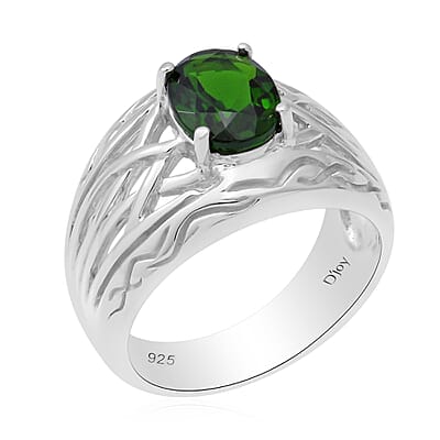 2 ctw Natural Russian Diopside Ring in Platinum Over Sterling Silver (Size 11.0)