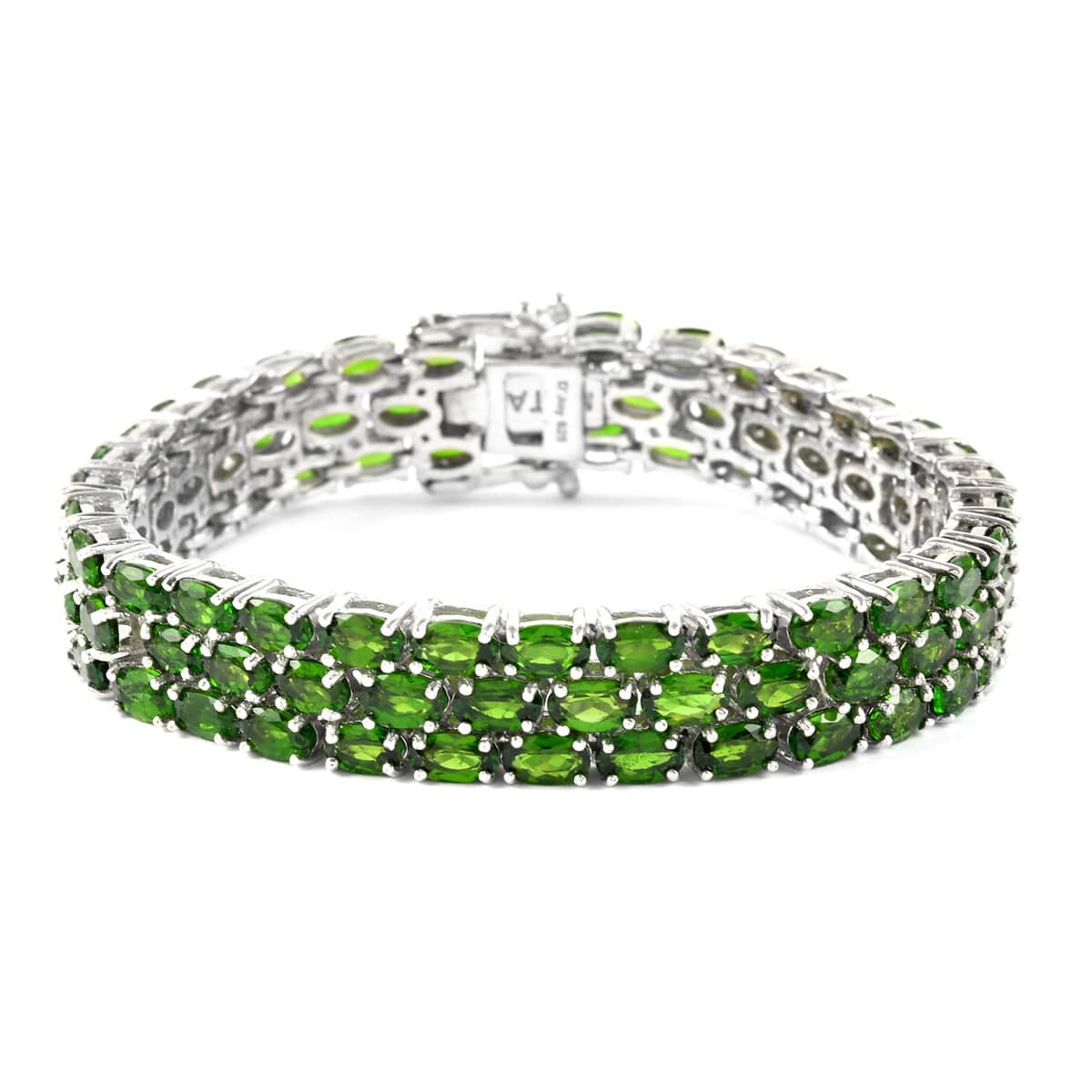 Natural Chrome Diopside Three Row Bracelet in Platinum Over Sterling Silver (7.25 In) 24.20 Grams 24.50 ctw image number 0