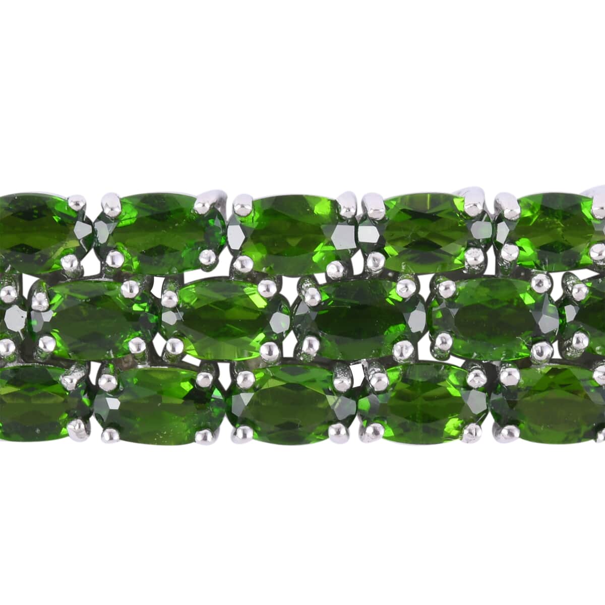 Natural Chrome Diopside Three Row Bracelet in Platinum Over Sterling Silver (7.25 In) 24.20 Grams 24.50 ctw image number 1