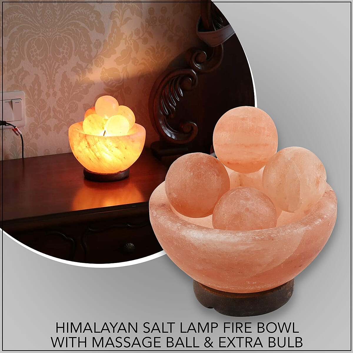 Himalayan Salt Lamp Fire Bowl with Massage Ball with Bulb image number 1