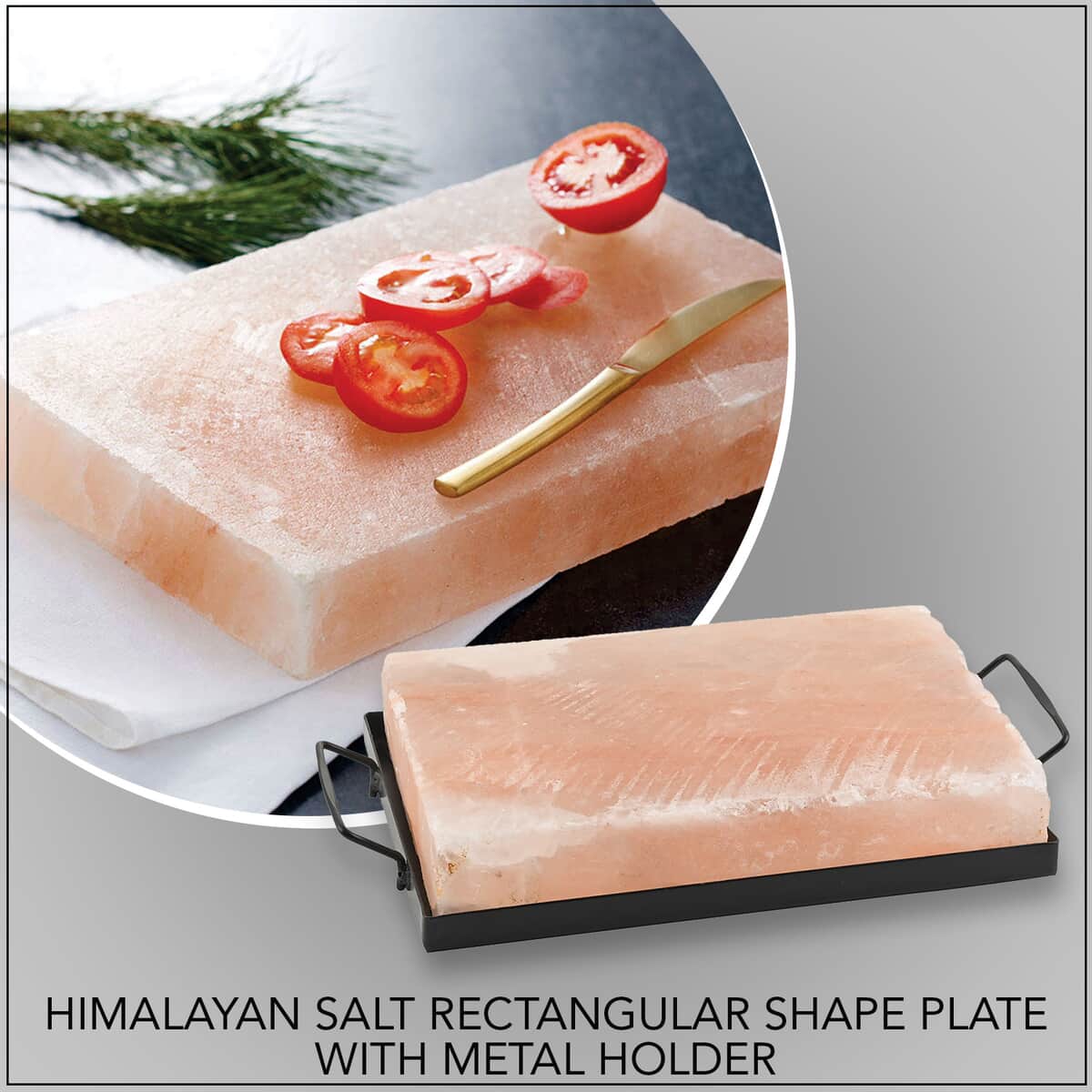 Himalayan Salt Rectangular Shape Plate with Metal Holder - 8.5 KG image number 1