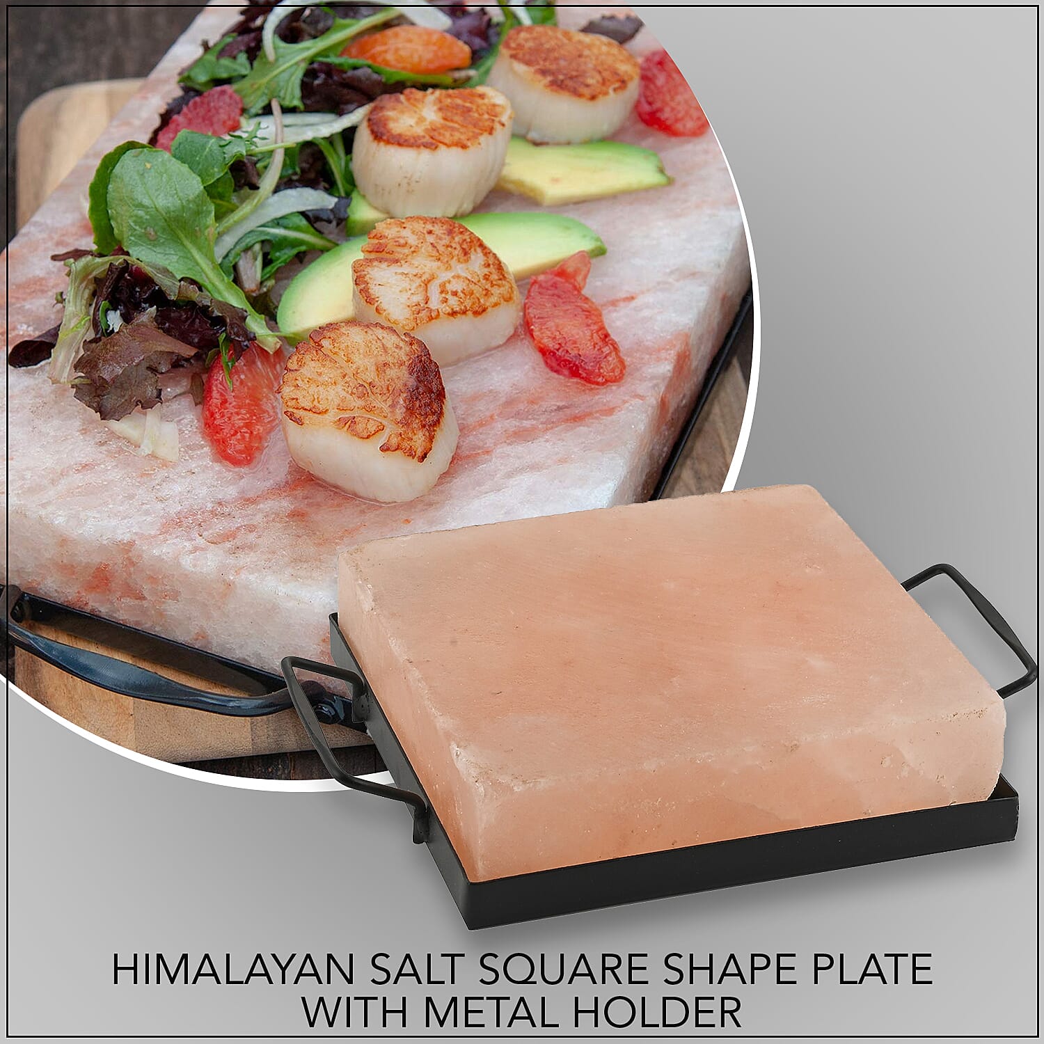 Himalayan Salt Square Shape Plate with Metal Holder - 5.9 KG