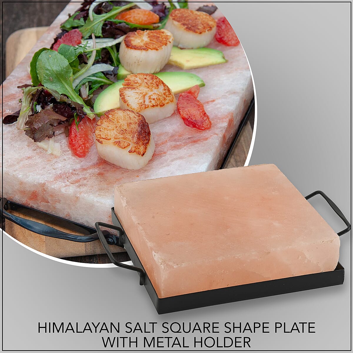 Buy Himalayan Salt Square Shape Plate with Metal Holder - 5.9 KG at ShopLC.