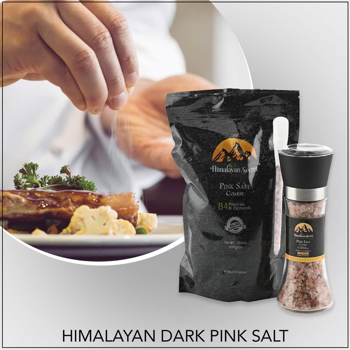 Himalayan Dark Pink Salt 2-5mm Coarse, Salt Glass Grinder 200gm & Himalayan Fine Grain Salt 1Kg Pouch image number 1