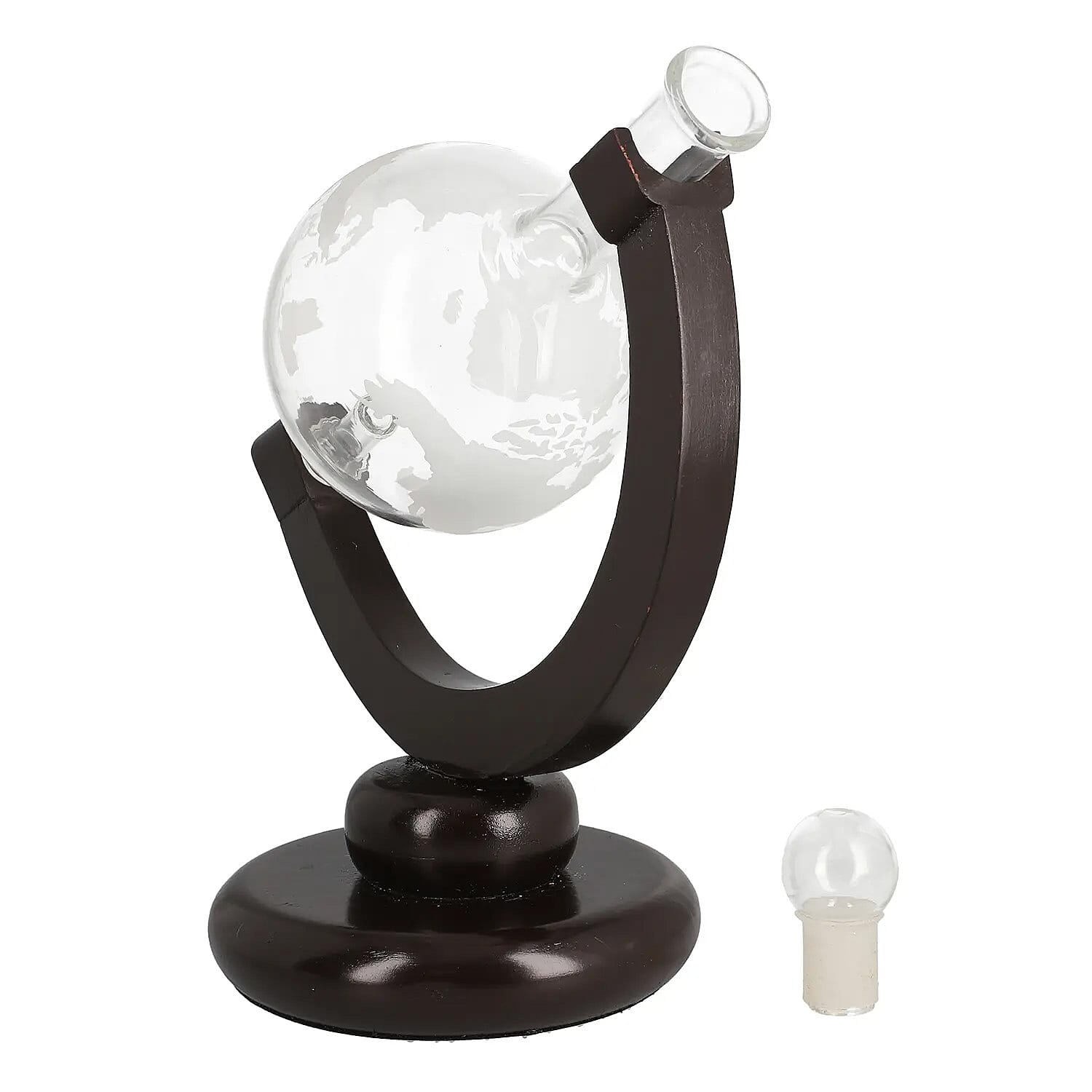 Drinkware Glass Globe Decanter Set with Wooden stand and 2 Whisky Glasses for Liquor, Ideal Bar Decor Gift