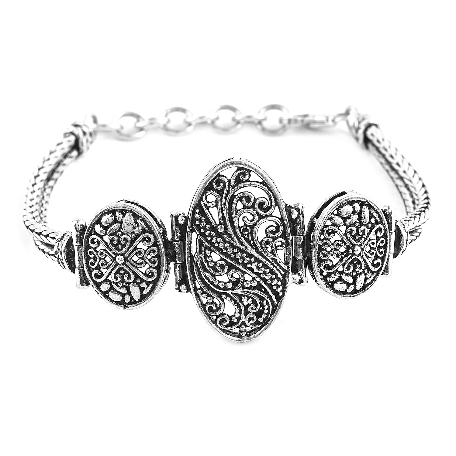 Rhodium Over Sterling Silver Bracelet (6.00 In) 17 Grams