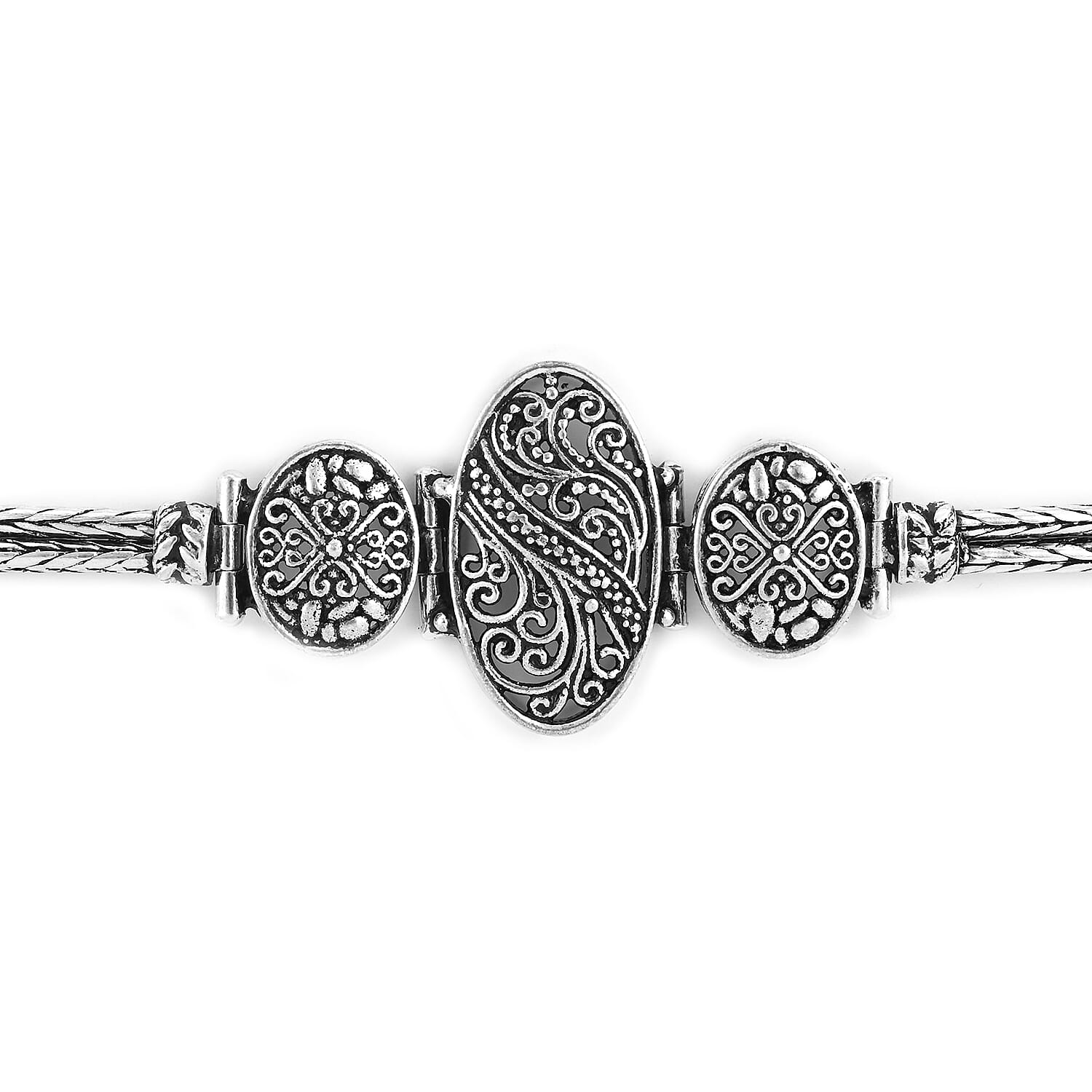 Rhodium Over Sterling Silver Bracelet (6.00 In) 17 Grams