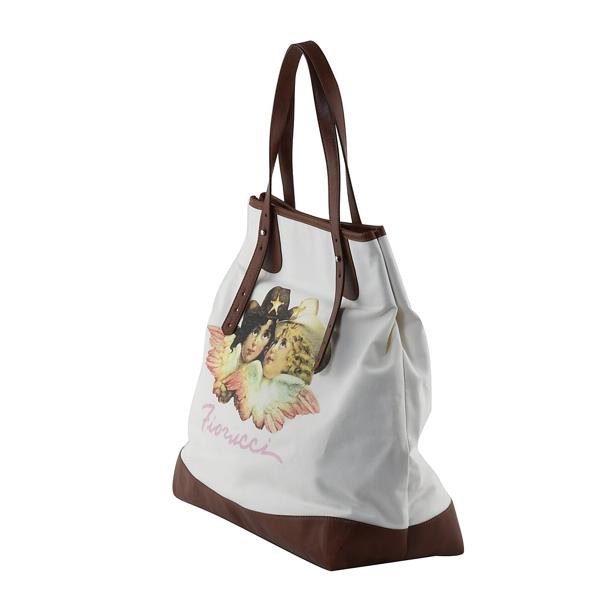 London Closeout FIORUCCI White, Black 80% Cotton and 20% Polyurethane Angle Pattern Shopper Bag (15.75x6.70x15.75) image number 1