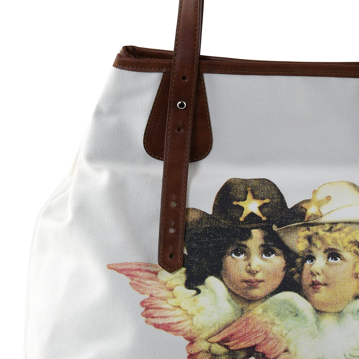 London Closeout FIORUCCI White, Black 80% Cotton and 20% Polyurethane Angle Pattern Shopper Bag (15.75x6.70x15.75) image number 2