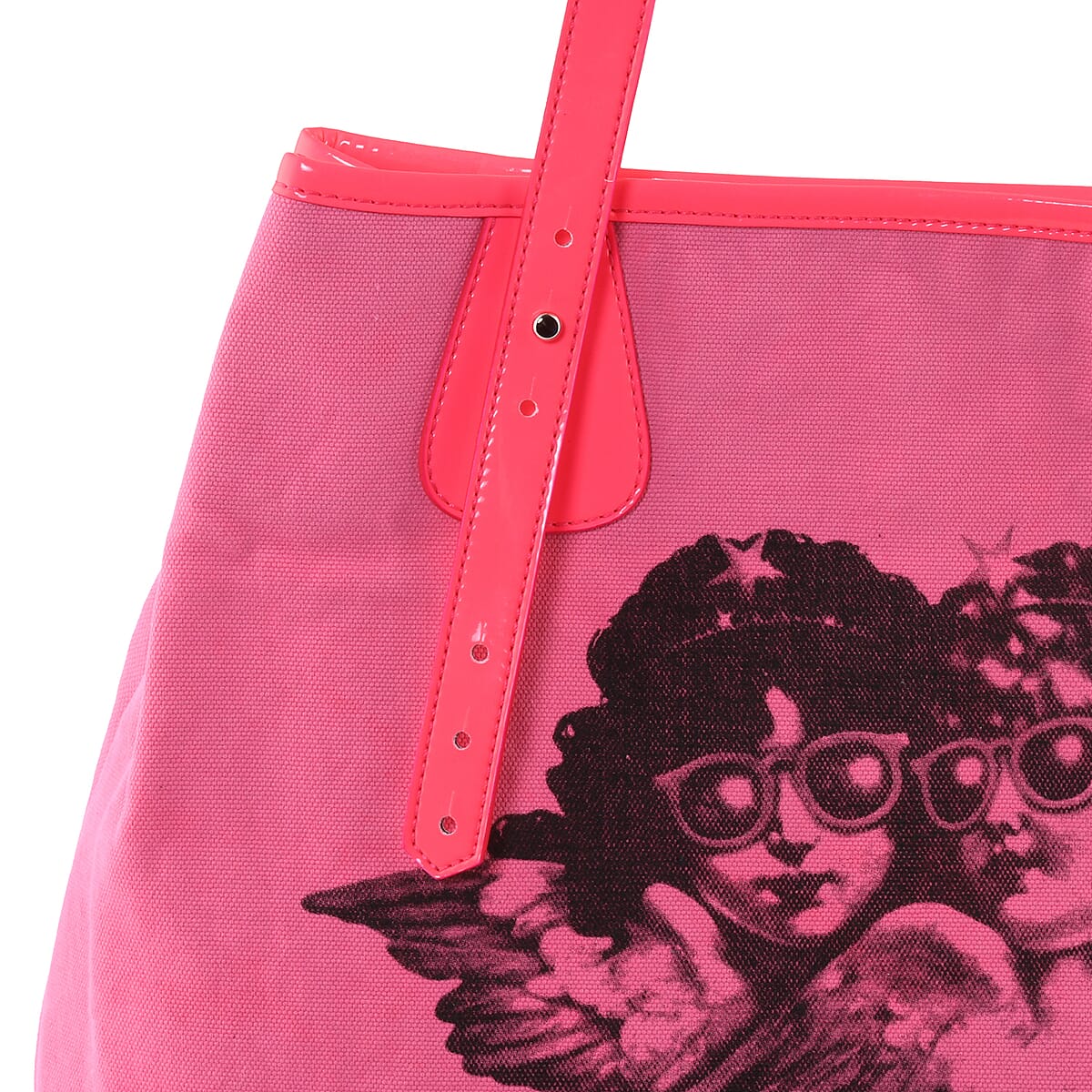 London Closeout Fiorucci Pink 100% Cotton Angel Pattern Shopper Bag image number 2