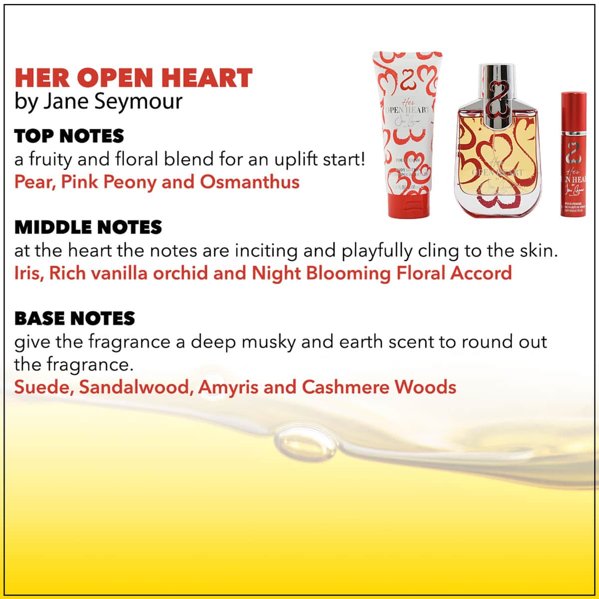 Her Open Heart by Jane Seymour for Women 3 Piece Set - Set Contains: 3.4 oz. Perfume Spray, 3.4 oz. Shower Gel, 5 oz. Purse Spray image number 2