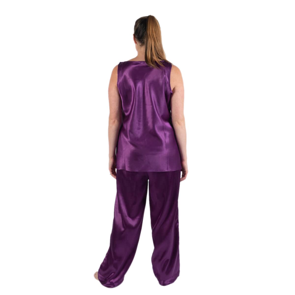 Satin Sleeveless A -Line Top Pajama Set - Purple - M image number 1