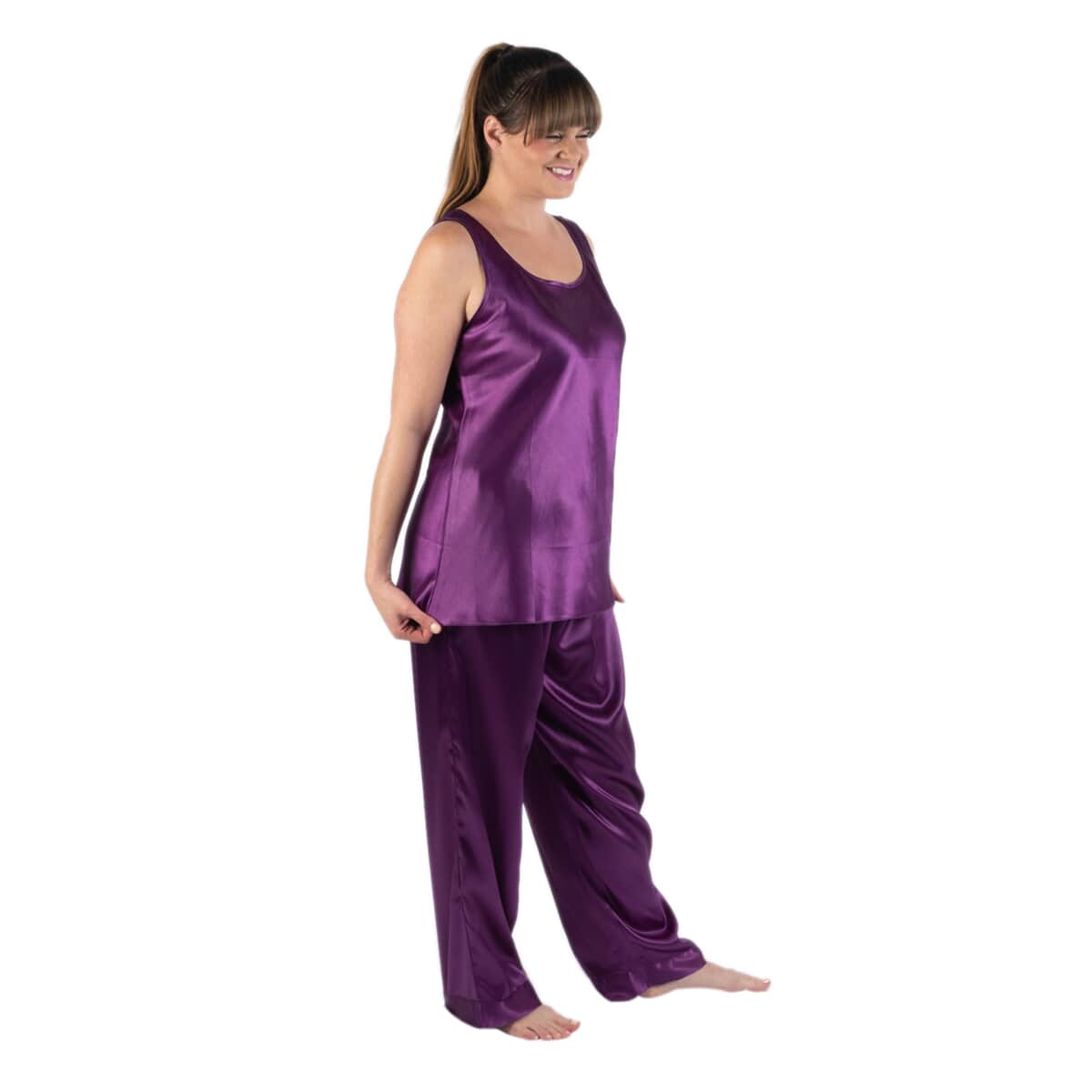 Satin Sleeveless A -Line Top Pajama Set - Purple - M image number 2