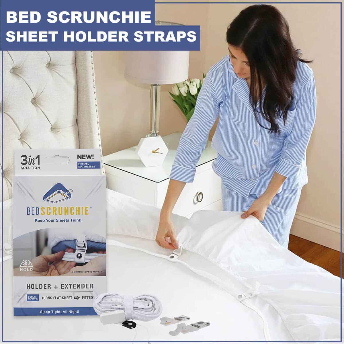 Bed Scrunchie Sheet Holder Straps, Bed Sheet Holder Straps, Sheet Corner Holders, 360 Degree Bed Sheet Tightener, Ideal for All Mattress Sizes image number 1