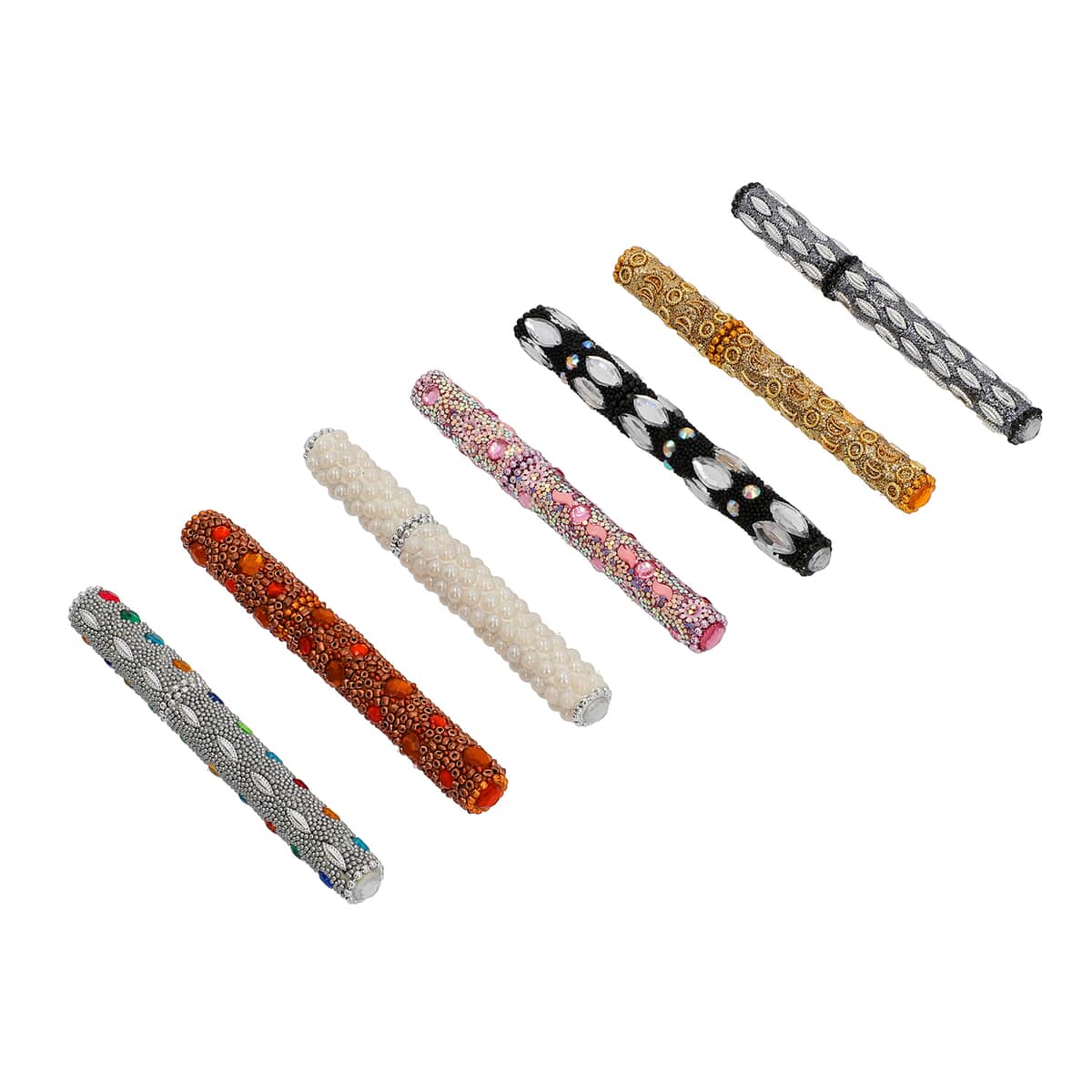 Set of 7 Metallic Multi Colored Beaded Pens | Best Refillable Ballpoint Pen | Beadable Decorative Pen image number 2