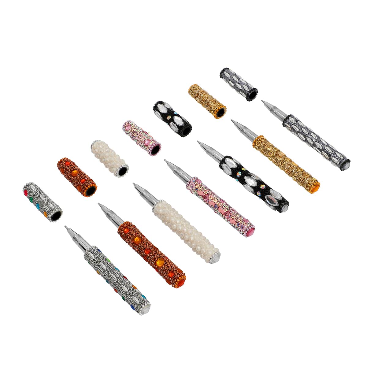 Set of 7 Metallic Multi Colored Beaded Pens | Best Refillable Ballpoint Pen | Beadable Decorative Pen image number 3