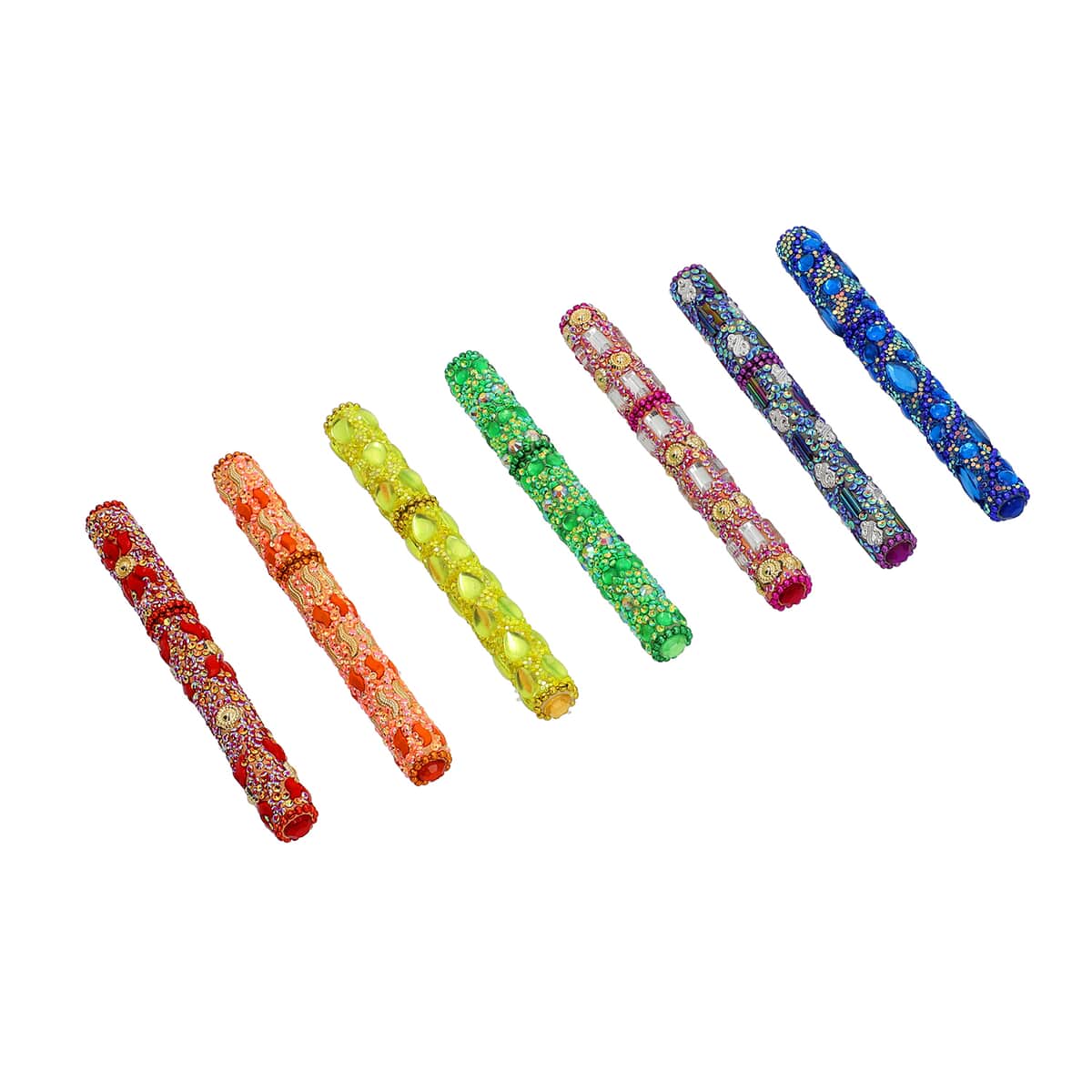 Set of 7 Rainbow Multi Colored Beaded Pens , Best Refillable Ballpoint Pen , Beadable Decorative Pen image number 2