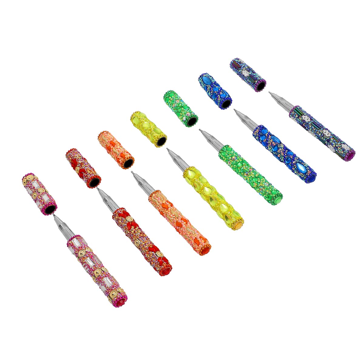 Set of 7 Rainbow Multi Colored Beaded Pens , Best Refillable Ballpoint Pen , Beadable Decorative Pen image number 3