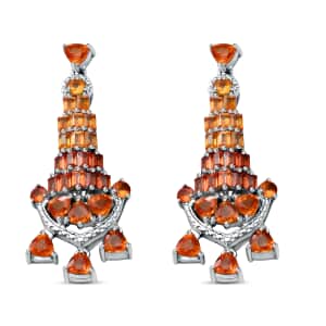 Royal Thai Orange and Yellow Sapphire, Royal Thai Ruby Earrings in Platinum Over Sterling Silver 9.50 ctw