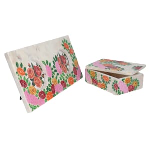 Pink And Multi Color Hand Painted Set of Marble Box & Marble Photo Frame