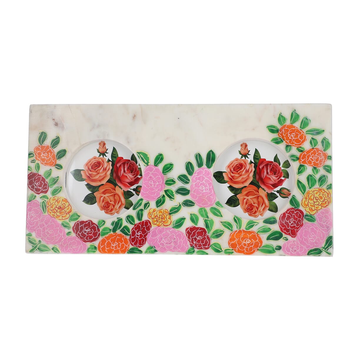 Pink And Multi Color Hand Painted Set of Marble Box & Marble Photo Frame image number 2