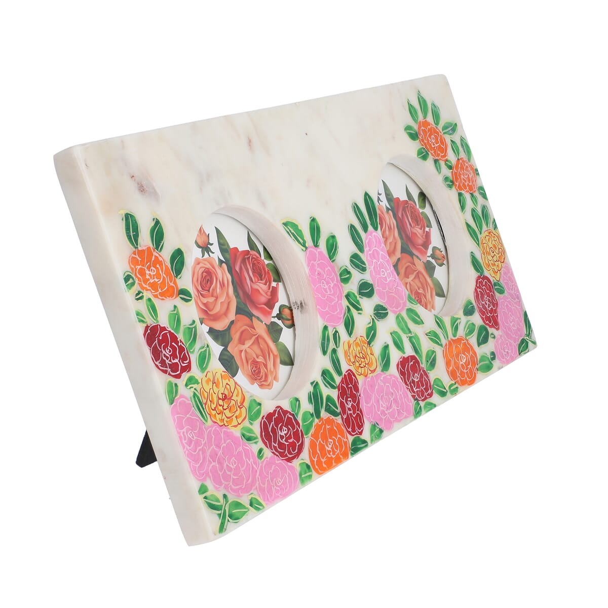 Pink And Multi Color Hand Painted Set of Marble Box & Marble Photo Frame image number 3