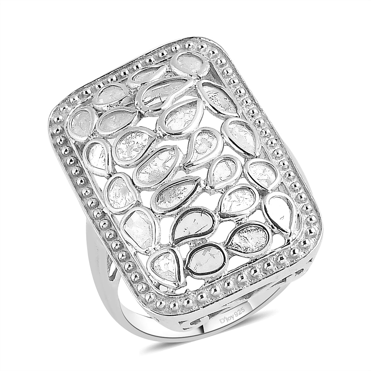 Polki Diamond Ring in Platinum Over Sterling Silver (Size 10.0) 1.00 ctw