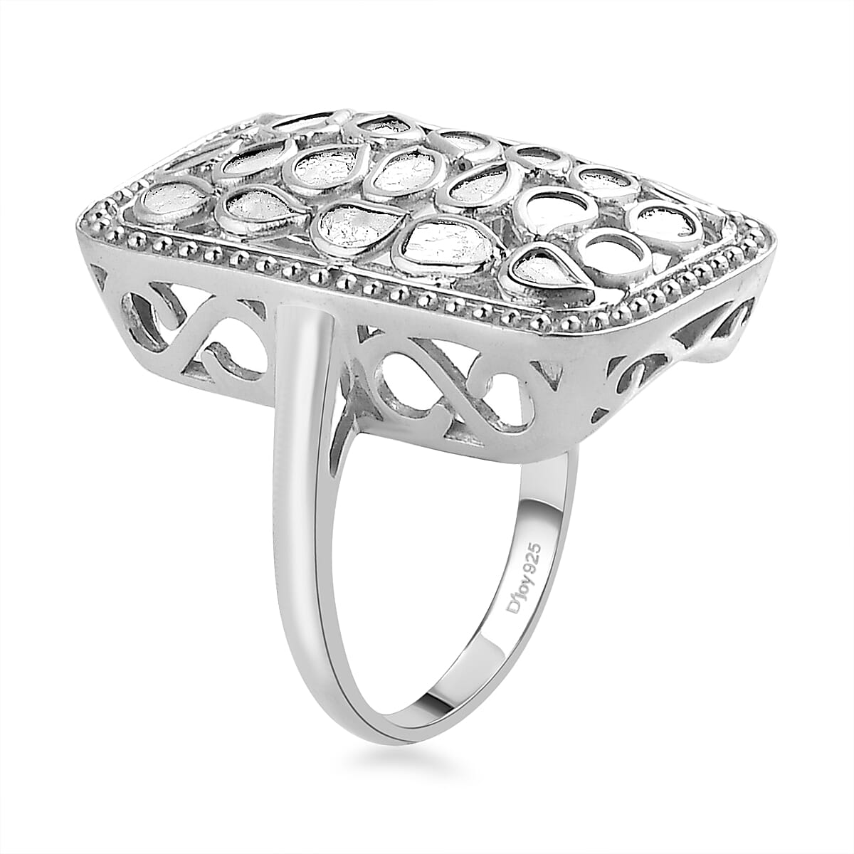Polki Diamond Ring in Platinum Over Sterling Silver (Size 10.0) 1.00 ctw