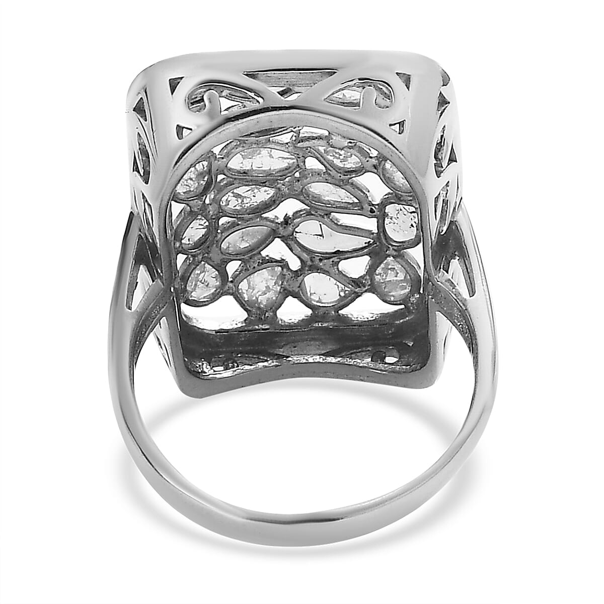 Polki Diamond Ring in Platinum Over Sterling Silver (Size 10.0) 1.00 ctw