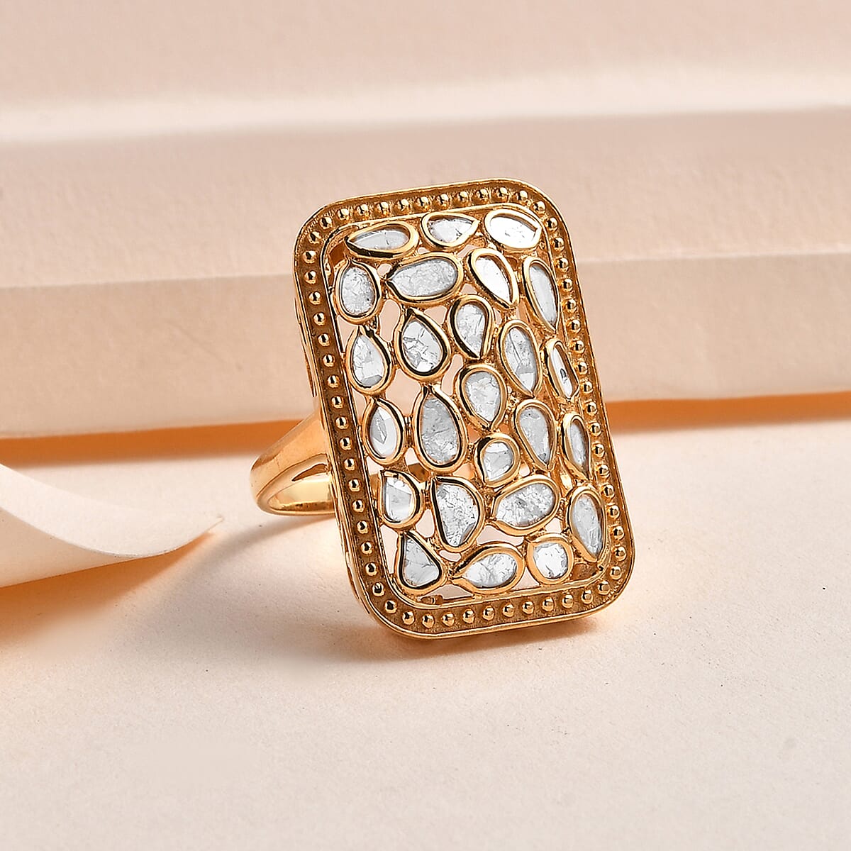 Polki Diamond Ring in 14K Yellow Gold Over Sterling Silver (Size 7.0) 1.00 ctw image number 1