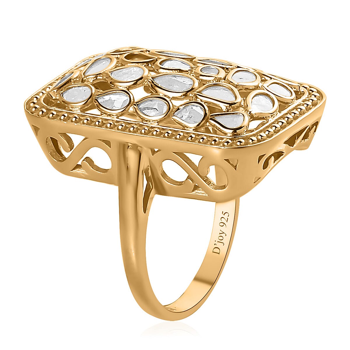 Polki Diamond Ring in 14K Yellow Gold Over Sterling Silver (Size 7.0) 1.00 ctw image number 3