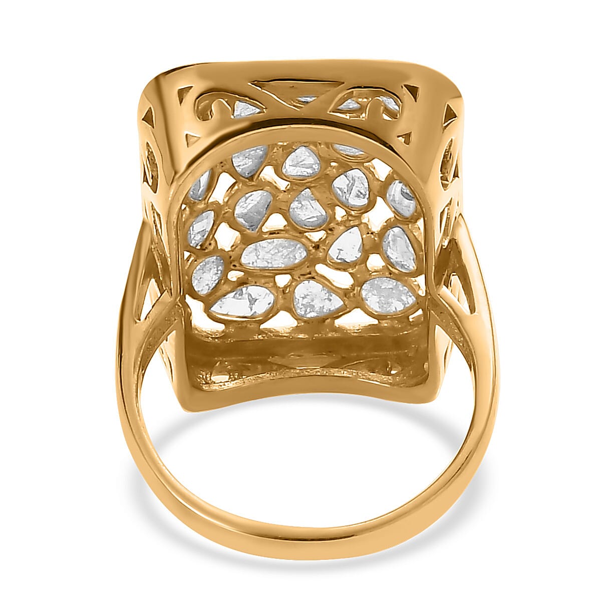 Polki Diamond Ring in 14K Yellow Gold Over Sterling Silver (Size 7.0) 1.00 ctw image number 4