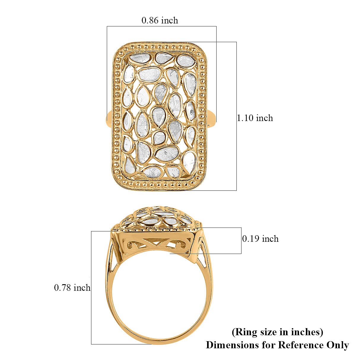 Polki Diamond Ring in 14K Yellow Gold Over Sterling Silver (Size 7.0) 1.00 ctw image number 5