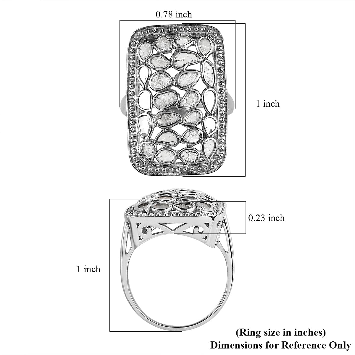 Polki Diamond Ring in Platinum Over Sterling Silver (Size 8.0) 1.00 ctw image number 5