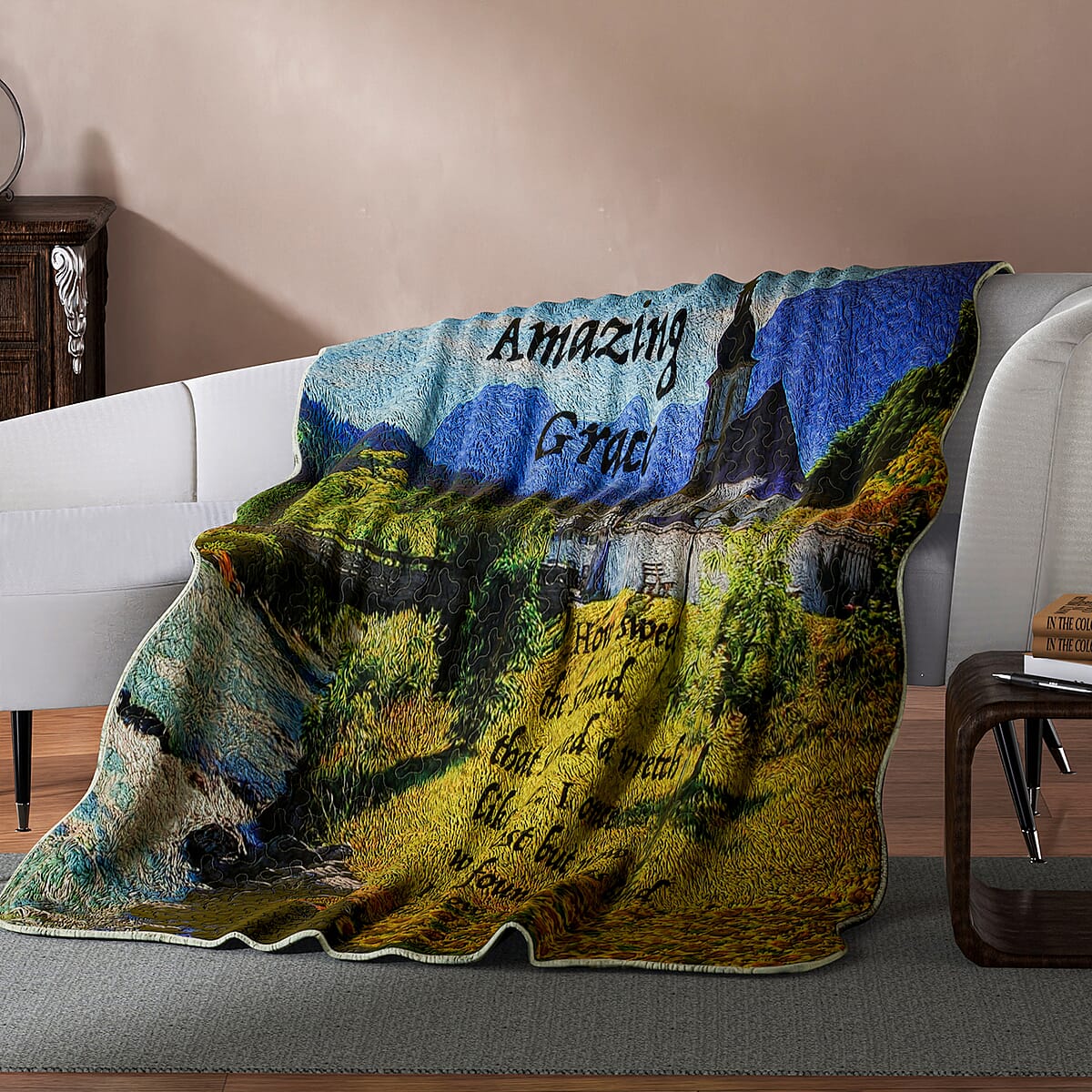 Inspirational Quotes Bed Throw Quilt Blankets - Amazing Grace, Church image number 1