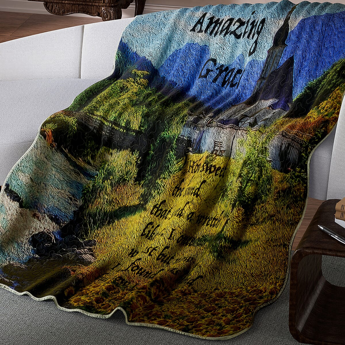 Inspirational Quotes Bed Throw Quilt Blankets - Amazing Grace, Church image number 2
