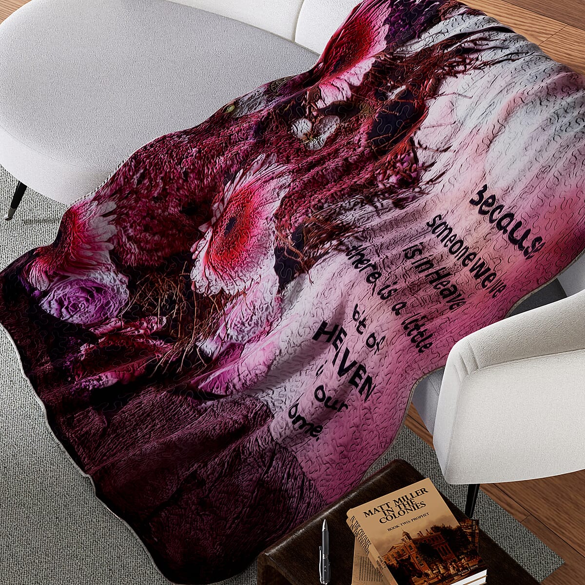 Inspirational Quotes Bed Throw Quilt Blankets - Heaven, Pink Floral  (Ships in 8-10 Business Days) image number 3