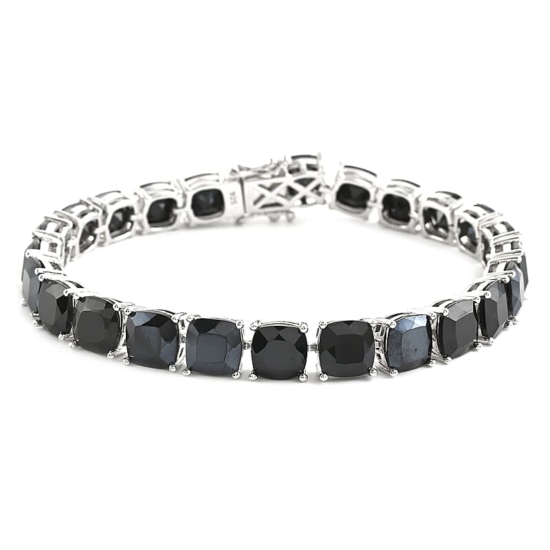 Thai Black Spinel Tennis Bracelet in Sterling Silver (8.00 In) 22.40 Grams 3.10 ctw