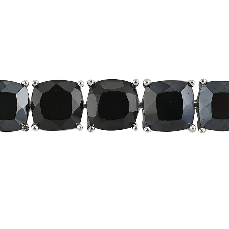 Thai Black Spinel Tennis Bracelet in Sterling Silver (8.00 In) 22.40 Grams 3.10 ctw
