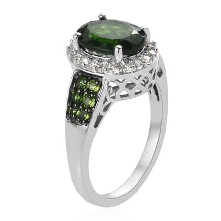 Natural Chrome Diopside and Natural White Zircon Ring in Platinum Over Sterling Silver (Size 7.0) 2.60 ctw image number 3