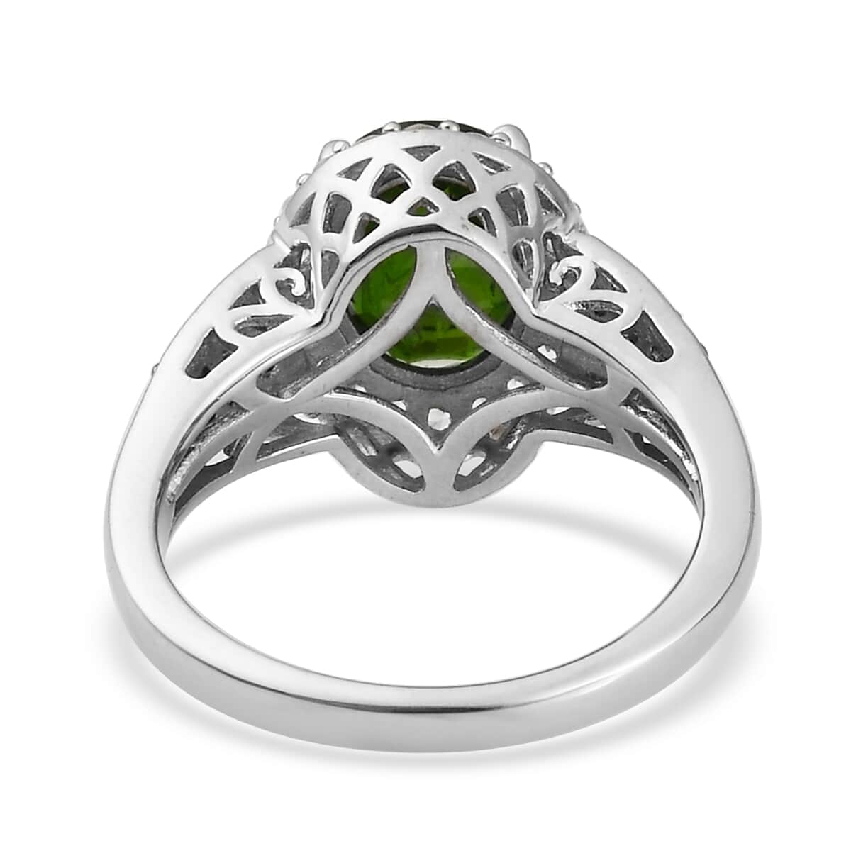 Natural Chrome Diopside and Natural White Zircon Ring in Platinum Over Sterling Silver (Size 7.0) 2.60 ctw image number 4
