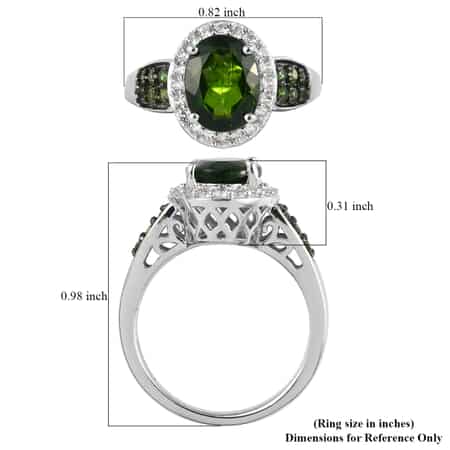 Natural Chrome Diopside and Natural White Zircon Ring in Platinum Over Sterling Silver (Size 7.0) 2.60 ctw image number 5