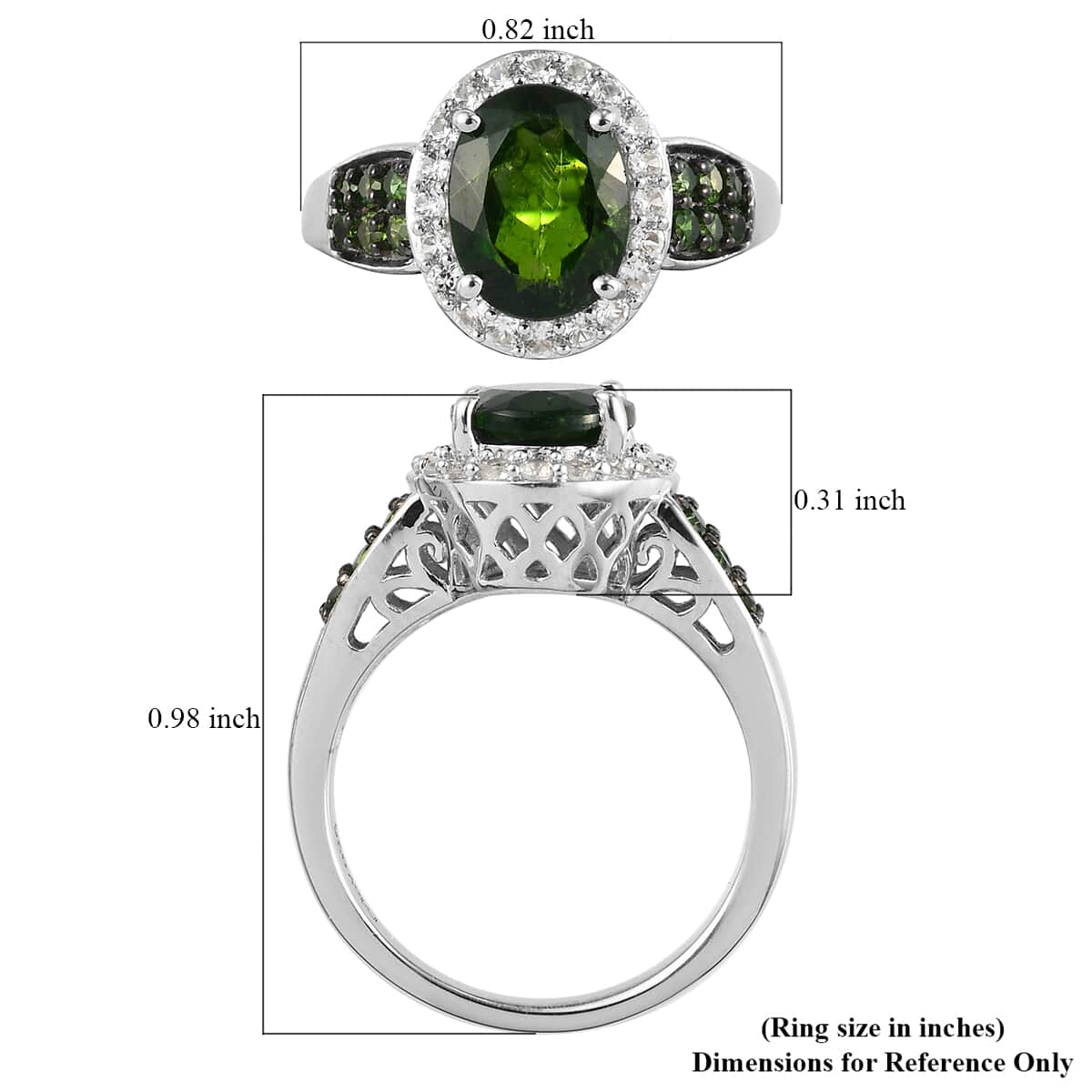 Natural Chrome Diopside and Natural White Zircon Ring in Platinum Over Sterling Silver (Size 8.0) 2.60 ctw image number 5