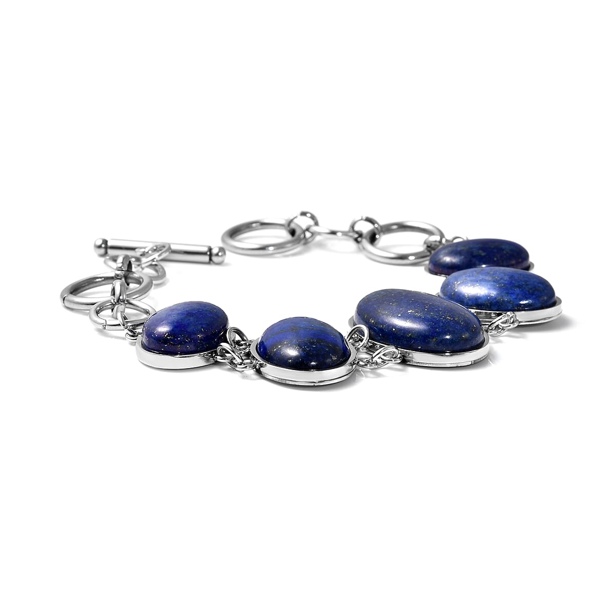 Lapis Lazuli Block and Toggle Clasp Bracelet in Stainless Steel (6.50 In) 55.00 ctw image number 2
