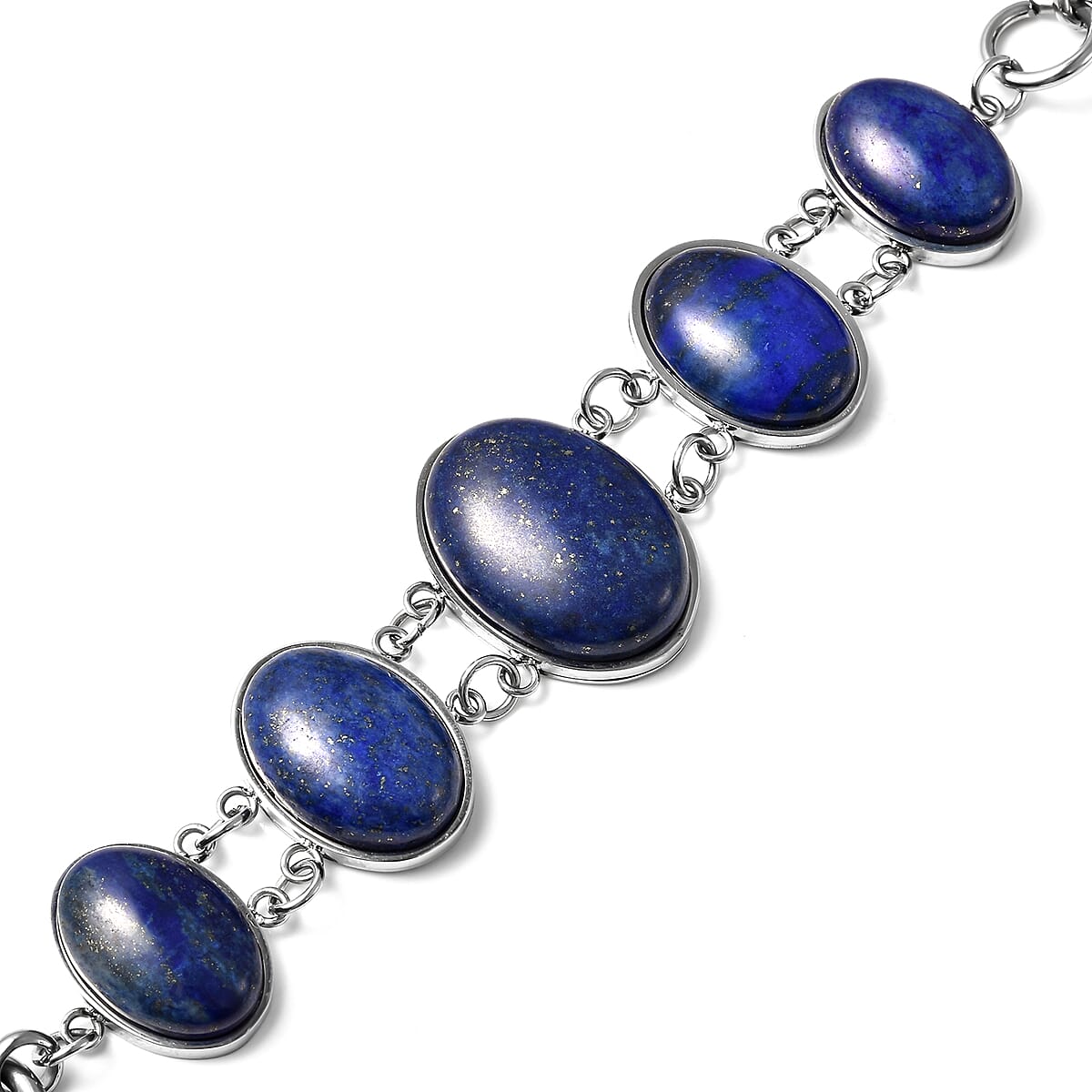 Lapis Lazuli Block and Toggle Clasp Bracelet in Stainless Steel (6.50 In) 55.00 ctw image number 3
